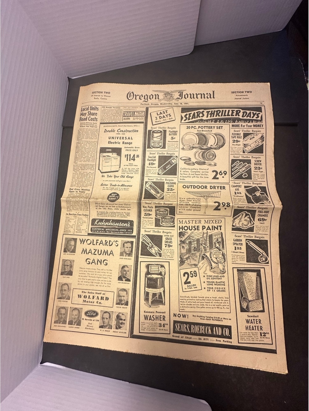 Oregon Journal newspaper from Portland, Oregon, dated Wednesday, June 18, 1941.